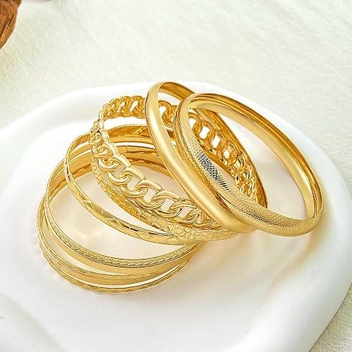 RINTOLER 16Pcs Gold Bangle Bracelets for Women - Multi Layer Stackable Textured Bracelets Boho Jewelrys Set. thumbnail 5