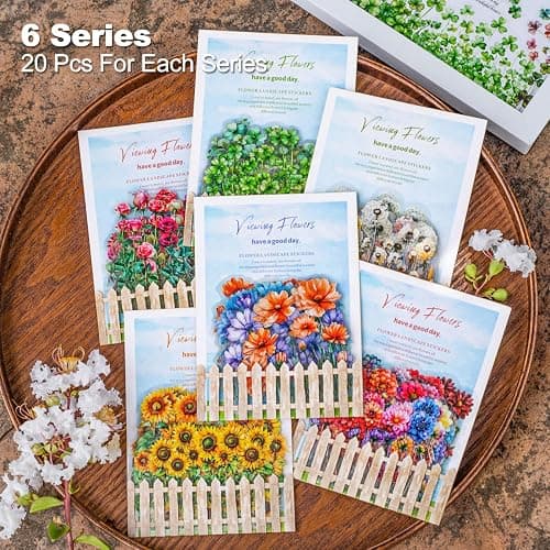 AurriiLeaf Viewing Flowers PET Sticker Set, 120PCS Floral Ephemera for Scrapbooking, Journaling, Crafting, DIY Projects, Diaries, and Art Supplies thumbnail 3