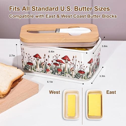 Fungi Fun Ceramic Mushroom Butter Dish with Lid and Knife, Cute Butter Dish for Countertop and Fridge, Ceramic Container for Countertop with Lid and Selicon Seal, Ideal for Mushroom Kitchen Decor thumbnail 3