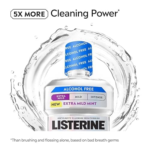 Listerine Total Care Alcohol-Free Anticavity Fluoride Mouthwash, 6 Benefit Oral Rinse to Help Kill 99.9% of Germs That Cause Bad Breath & Strengthen Enamel, Dye-Free, Extra Mild Mint Flavor, 1 L thumbnail 3