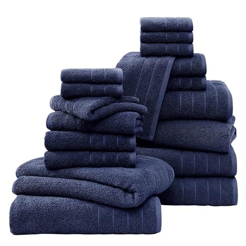 Casa Platino Luxury Cotton Bath Towel Set - 18 PCs - Low Twist, Soft & High Absorbency - 6 Bath, 6 Wash Cloth, 6 Hand Towels - Classic Hotel Quality, Durable & Ideal for Modern Bathrooms - Navy Blue thumbnail 4