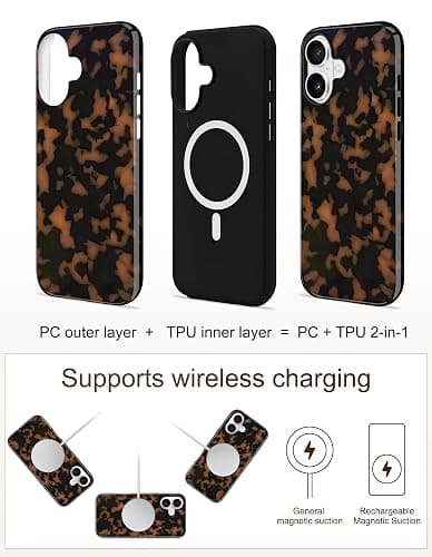 Jusy Magnetic Brown Tortoise Shell Phone Case for iPhone 15,Yellow | Compatible with MagSafe,Cute Aesthetic Cheetah Leopard Design,TPU and PC Protective Shockproof Cover thumbnail 4