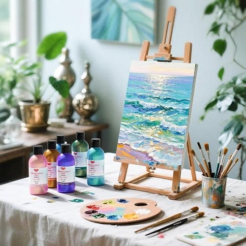 Smallbudi Iridescent Acrylic Paint Set, 20 Colors Bulk Color Shifting Paint | 250ml/8.45oz Large Bottles Fluid Painting Medium, Non Toxic Pearlescent Chameleon Craft Paint for Canvas Rocks Wood Crafts thumbnail 8