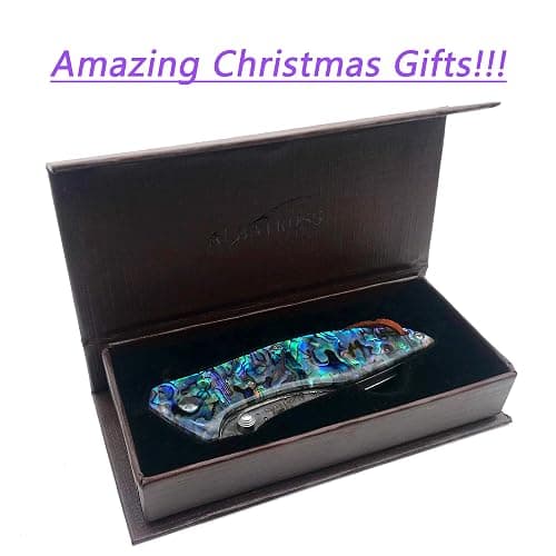 ALBATROSS Pocket Knife Abalone Seashells 7.25" Modern Damascus Steel Knife Frame Lock Folding Knife Gift Box - HGDK021B thumbnail 3