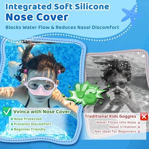 Vvinca Kids Swim Goggles with Nose Cover 2 Pack for 3-14 Pool Swim | 2-Pack Anti-Fog Kids Swim Goggles, Soft Silicone Nose Cover, UV400 & 180° Wide View, Adjustable 3-14, for Pool Swim thumbnail 3