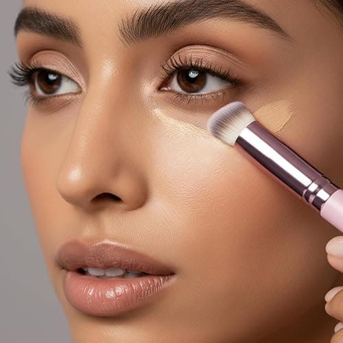 LAMORA Concealer Makeup Brush Under Eye - Angled Flat Top Kabuki Nose Contour Brush - Ideal for Concealing Blending Setting Buffing with Powder Liquid Cream Cosmetic - Small Makeup Foundation Brush thumbnail 12