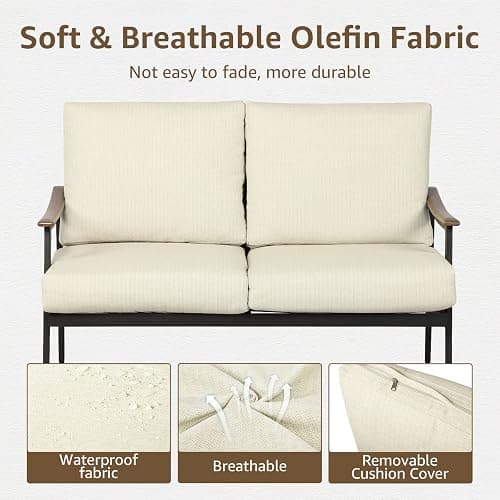 NATURAL EXPRESSIONS Patio Loveseat Sofa Outdoor Furniture Metal Chair with Wicker Backrest & 6 Inches Cushion for Indoor, Front Porch, Deck, Balcony, Backyard, 51.77"(L) x 29.75"(W) x 33.86"(H). thumbnail 4