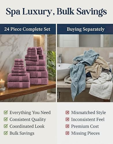 LANE LINEN Bath Towel Set Absorbent Quick Dry 100% Cotton - Wishful Mauve | Cotton Bath Towel Set - OEKO-TEX Certified, Ring-Spun Durability, Terry Weave Comfort, Hotel-Style Look thumbnail 6
