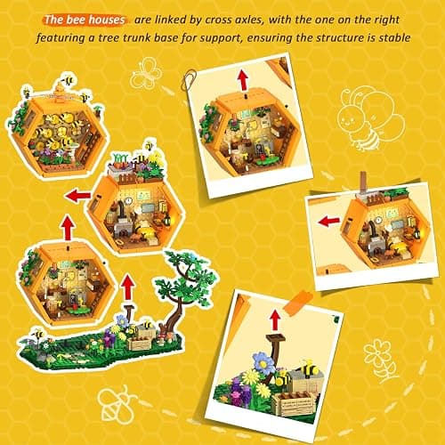 INSOON Farm Bee House Building Set with Lights, 1704PCS Honey Cabin Building Block Kit with Flowers Botanical Animals, Treehouse Construction Model Home Decor, Toy Gift for for Adults Boys Girls 12+ thumbnail 4