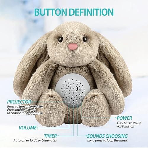 BEREST Baby Sleep Soother Bedtime Bunny with Starry Projector Night Light, Plush Stuffed Animal for Newborn Infants, Lullaby Music, White Noise, Mother's Heartbeat for Boys & Girls Shower Gifts thumbnail 8