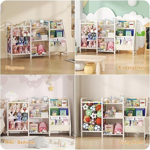 CYXPHION B1 Kids Bookshelf and Toy Storage, Book Shelf for Kids Rooms White | 3-Tier Sling Baby Bookcase with Stuffed Animal Storage, Montessori Toddler Bookshelf for Nursery, Bedroom, Playroom thumbnail 8