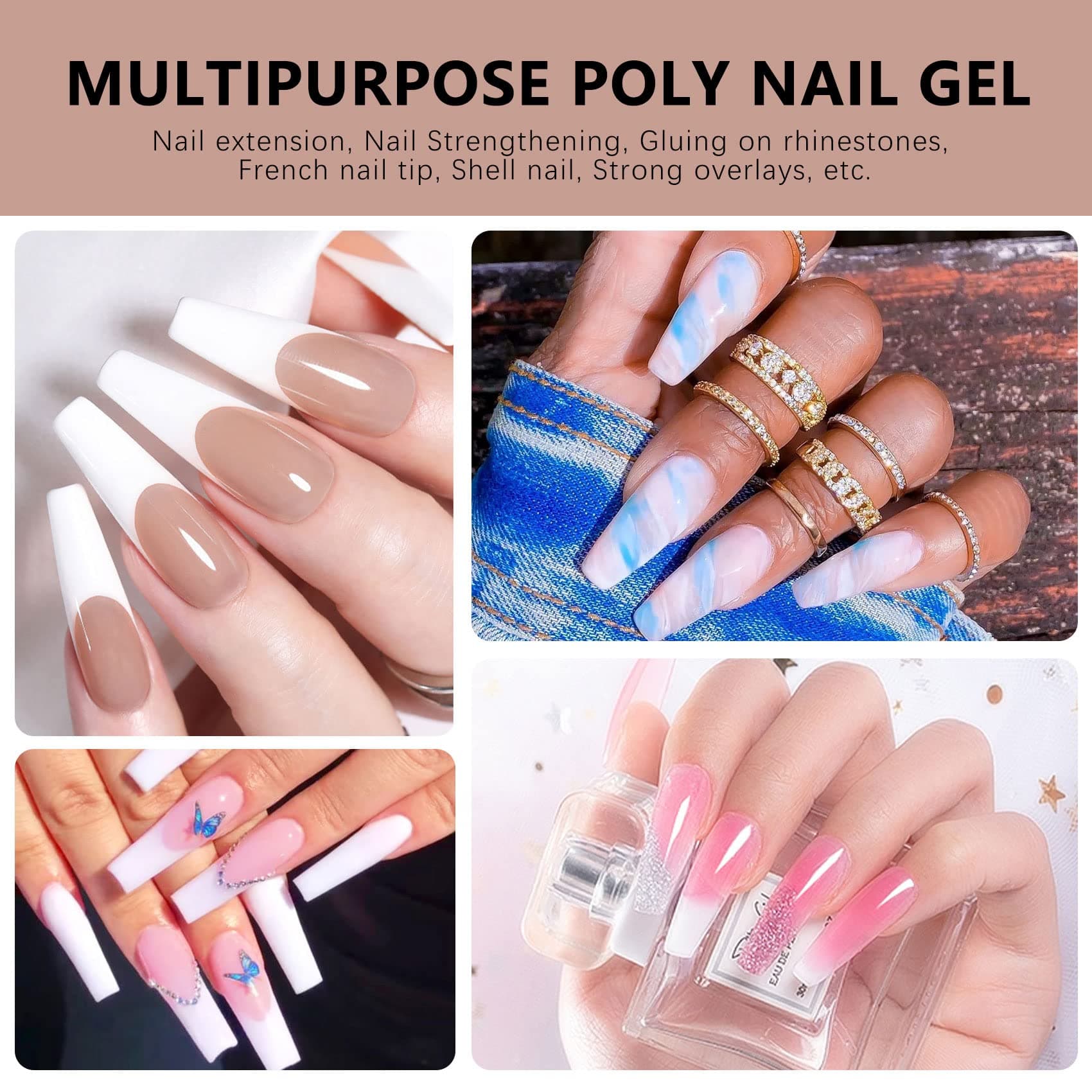 Poly Gel Nail Extension Kit, 8 Colors Clear Nude Pink Poly Gel Set Nail Enhancement Builder Nail Gel Poly Gel Colors for Beginners DIY Home Salon thumbnail 7
