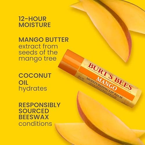 Burt's Bees Lip Balm - Pink Grapefruit, Mango, Coconut & Pear, and Pomegranate Pack, Lip Moisturizer With Beeswax, Tint-Free, Natural Origin Conditioning Treatment, 4 Tubes, 0.15 oz. thumbnail 2