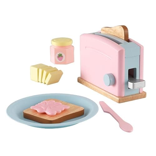 KidKraft Set Tostapane Giocattolo Pastello in Legno, Set Mini Elettrodomestici con Cibo Giocattolo per Cucina per Bambini, Accessori Cucina Bambini, 63374 - Image 1