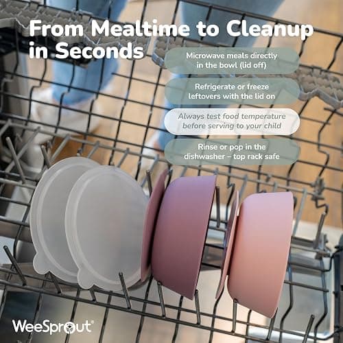 WeeSprout Suction Bowls for Baby & Toddlers (Set of 2) - 100% Silicone w/Plastic Lid - Leak Proof Feeding Supplies - Dishwasher & Microwave Safe Infant Dinnerware w/Extra Strong Base - Muted Blue + Muted Green thumbnail 6