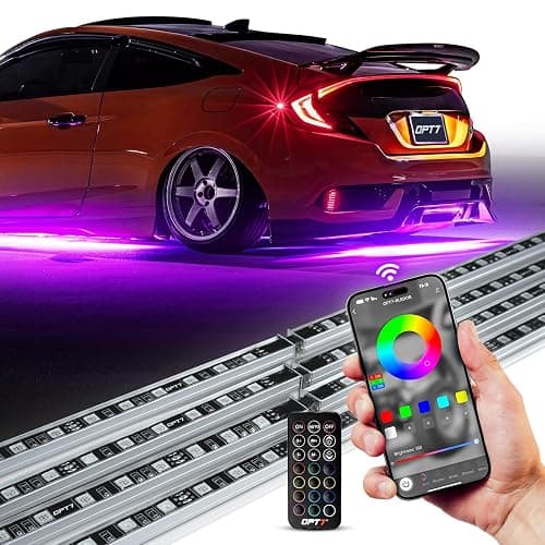 OPT7 Aura Pro Underglow LED Lights Kit for Car with APP & Remote Control, RGB Multicolor Modes, Music Sync, Waterproof Rigid Aluminum Light Bar, Exterior Neon Accent Underbody Lighting Kit - Image 1