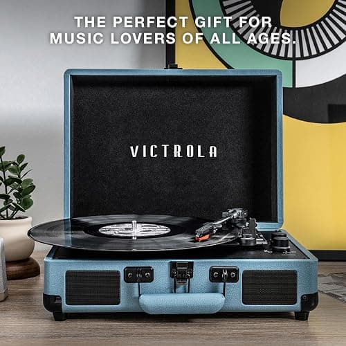 Victrola Journey Bluetooth Portable Suitcase Record Player – with Built-in Speakers, 3 Speed Vinyl Record Player, RCA Out, Headphone Jack (Brown) thumbnail 8