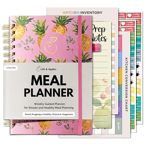 Life & Apples Meal Planner with Grocery List – Undated Weekly Menu & Meal Prep Notebook for Women & Men, Healthy Eating & Weight Loss Planner, 52-Week Spiral Bound Journal, Pineapples - Image 1