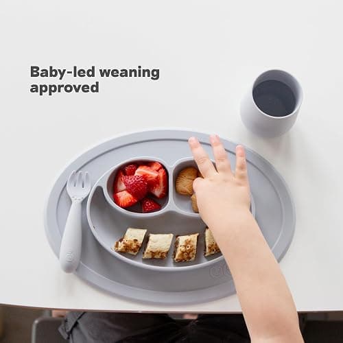 ezpz Mini Mat (Sage) - 6 -12 Months+ - 100% Silicone Suction Placemat + Divided Plate with Three Compartments - Supports Baby-Led Weaning - Designed for Highchair, Table, and Travel thumbnail 4