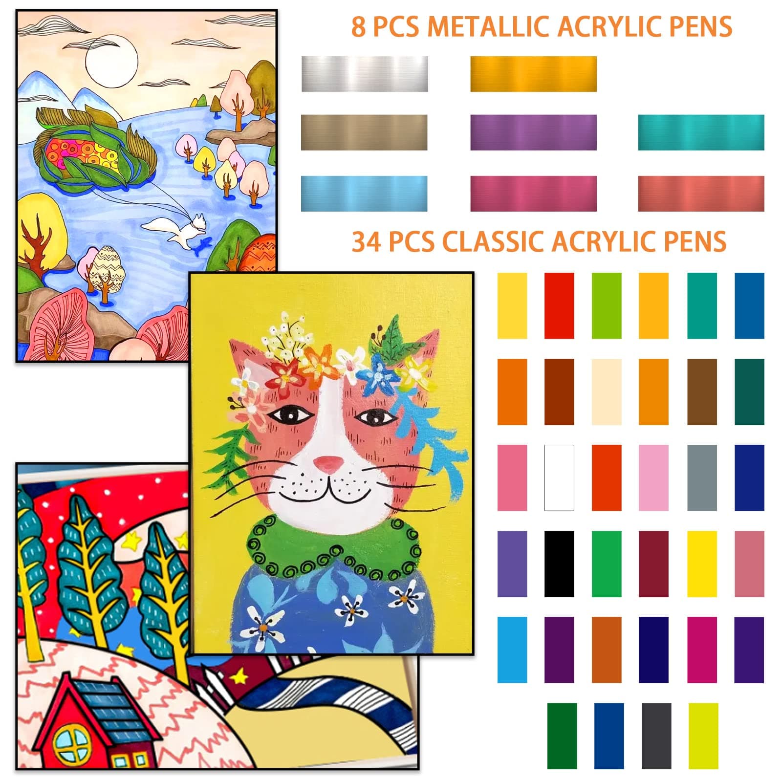 42 Colores de Marcadores Acrílicos Set de Doble Punta, Vibrantes, Ideal para Pintura y Manualidades, Incluye Caja de Cartón (42) thumbnail 7