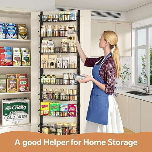 MIAOLI Over the Door Pantry Organizer, 8-Tier Adjustable Spice Rack Cabinet Door Shelves, Hanging Seasoning Organizer for Kitchen Bathroom, Laundry Room Organization, Black thumbnail 8