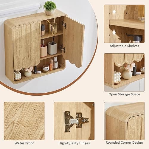 ORRD Bathroom Wall Mounted Storage Cabinet, Medicine Cabinet with Adjustable Shelf, Over The Toilet Storage Cabinet for Bathroom, Laundry Room, Kitchen, Living Room (Natural) thumbnail 5