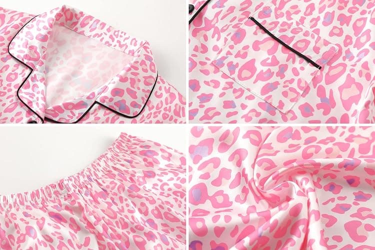 Umeyda Women & Girls Pajamas Set, Soft Satin Lightweight Silk Button-Down Top with Shorts 2 Piece PJS for Mom Boys Kids Gifts thumbnail 7
