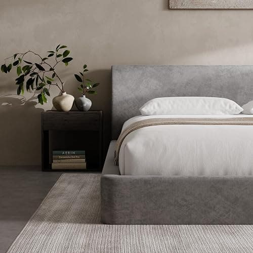 RECCI AirFrame Queen Bed Frame with Ergonomic Angled Headboard, 360° Cushioned Platform Bed Frame, Low Profile Minimalist Soft-Frame Bed, No Box Spring Needed, Easy Assembly, Moon Grey thumbnail 5