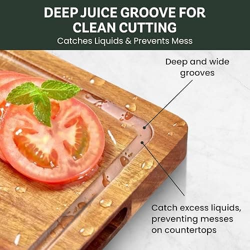 Large Bamboo Cutting Board - 17” Wooden Chopping Block for Kitchen, Charcuterie & Cheese Board with Side Handles and Deep Juice Groove by Bambüsi thumbnail 4