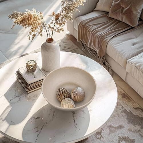 YMXYJM Large Decorative Bowl, Modern Handicraft Resin Bowls for Home Decor, Decorative Fruit Bowl for Kitchen Counter, Stylish Key Bowl for Entry Table, Artificial Stone Resin Beige - Beige thumbnail 6