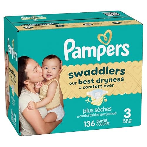 Pampers Swaddlers Diapers, Size 3 (13-26 lbs), 136 Count, Fragrance Free, Hypoallergenic, Absorbent, Pediatrician Recommended, Skin Safe thumbnail 14