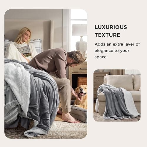 Bedsure GentleSoft Sherpa Fleece Throw Blanket for Couch - Thick and Warm Christmas Blanket for Winter, Soft Fuzzy Plush Throw Gift for Women, Grey, 50x60 Inches thumbnail 6