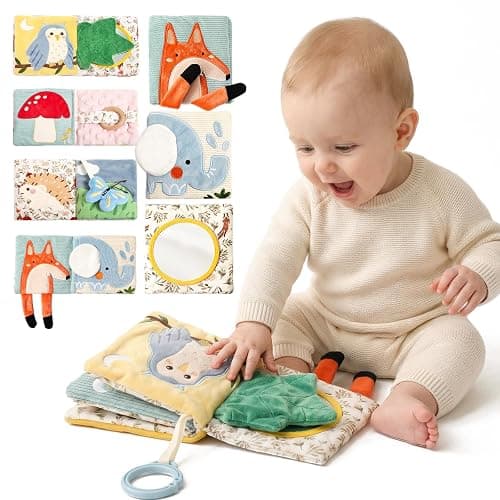 Macabaka Montessori Soft Baby Book - Sensory Book for Babies 0-12 Months with Crinkle Paper, Touch & Feel Textures, Baby Safe Mirror & Teether. Educational Infant Toys for Tummy Time, Newborn - Image 1