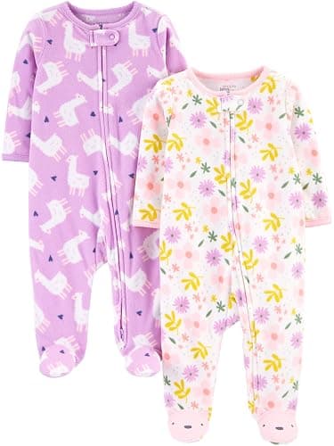 Simple Joys by Carter's Baby Girls' Cotton and Fleece Footed Sleep and Play, Pack of 2 - Image 1