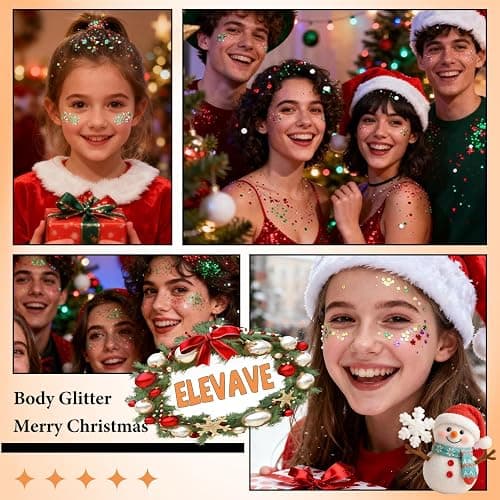 Body Glitter Face Glitter, Hair Glitter for Kids, 12 Shapes Fine Chunky Glitter Gel for Women Girls Makeup Sparkles Party Mermaid Sequins Rave Accessories Singer Concerts Festival (White Scheme) thumbnail 7