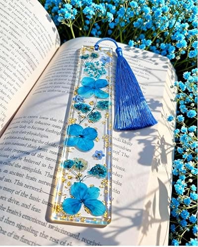 Buleens 2PCS Bookmarks for Women - Blue Book Marks for Readers Book Lovers, Personalized Handmade Dried Flower Resin Bookmark with Tassels, Pretty and Aesthetic thumbnail 5