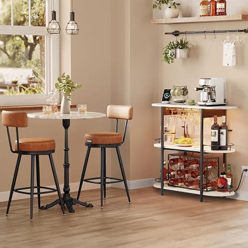 VASAGLE Bar Cabinet with LED Lights and Power Outlets, Freestanding Coffee Bar Wine Cabinet, Wine Rack, Glass Holder, Mini Bar for Liquor and Glasses, Kitchen, Dining Room, Rustic White ULWR007W01S thumbnail 2