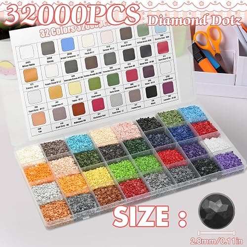 32000 PCS 32 Color Diamond Art Painting Beads Kit with Storage Box, Flat Bottom Round Resin Rhinestones for 5D Diamond Painting Accessories, Round Drills for DIY Diamond Art Crafts thumbnail 3