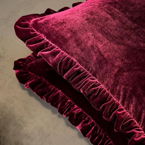 GLORY SEASON Velvet Pillow Shams Set of 2 Retro Ruffle Flounces Trim Soft Decorative Luxurious Solid Amaranth Farmhouse Vintage Pillow Cases for Bedroom Decor Standard 20x26 Inch thumbnail 9