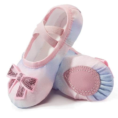 TRIPLE DEER Ballet Shoes for Girls, Satin Dance Practice Slippers Split Soft Leather Flat Sole Yoga Gymnastics Shoes (Toddler/Little/Big Kid) - Image 1