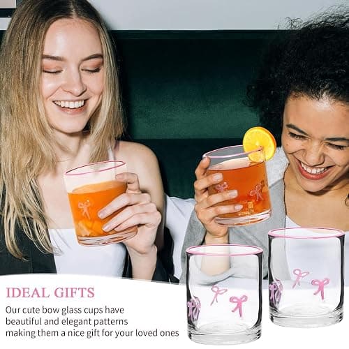 AIOMOB Pink Bow Icon Juice Glass Coquette Bow Aesthetic Anthropologie Cup 14 Oz Double Old Fashioned Icon Hand Blown Glass with Heavy Base for Cute Cocktail Glasses Women Friend Party thumbnail 5