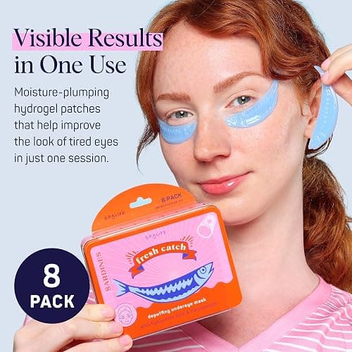 SpaLife Fresh Catch Hydrogel Under Eye Patches for Dark Circles | Sardine Under Eye Patches for Puffy Eyes | Niacinamide & Hyaluronic Acid Undereye Masks | Pack of 8 Pairs (8 Undereye Treatments). thumbnail 4