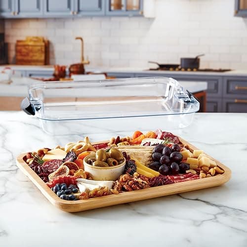 Farberware Build-A-Board Bamboo Cutting Board with Single Storage Compartment, Clear Locking Lid, Black Handles, Perfect for Charcuterie & Snacks thumbnail 2