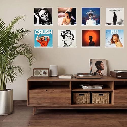 Optish 12 Pack Vinyl Wall Mount Shelf, 12" Vinyl Record Holder, Clear Record Shelf Display and Storage, Acrylic Shelves for Wall, Nursery, Living Room, Bedroom thumbnail 2
