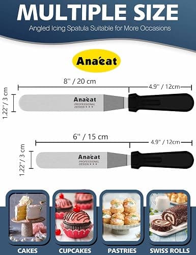 Anaeat Icing Spatulas, Set of 2 Professional Cake Angled Offset Spatula with 6", 8" Stainless Steel Blades - Thickened Frosting Knife with Durable Plastic Handle for Cake Decorating Pastry & Baking thumbnail 2
