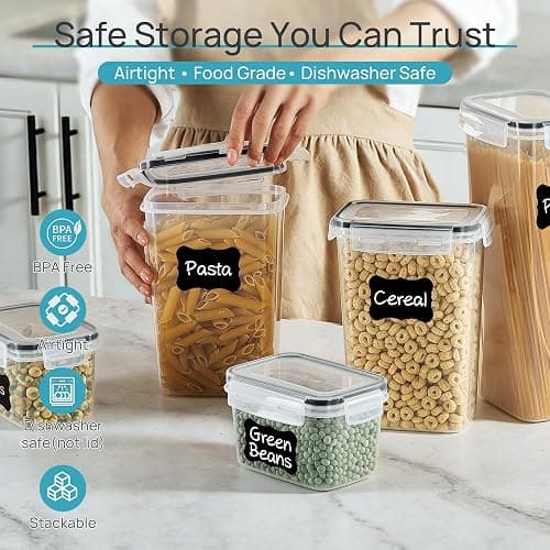 Airtight Food Storage Containers with Lids, Vtopmart 24 pcs Plastic Kitchen and Pantry Organization Canisters for Cereal, Dry Food, Flour and Sugar, BPA Free, Includes 24 Labels，Black thumbnail 5
