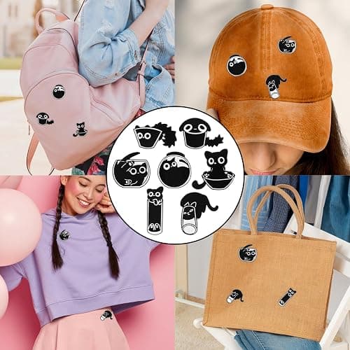 7 Pcs Enamel Pin Funny Reading Animal Brooch Alloy Cute Cartoon Lapel Pins Cat Clip Decoration Badges for Backpacks Clothes Jackets Bags Hat - Kitten and cup bowl thumbnail 4