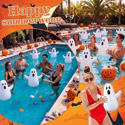 Vertintong 6 Pcs Summer Halloween Inflatable Beach Balls 14 Inch Halloween Pumpkin Ghost Pool Floats Plastic Jack O Lantern Party Decoration for Summer Yard, Garden, and Lawn Decorations thumbnail 4