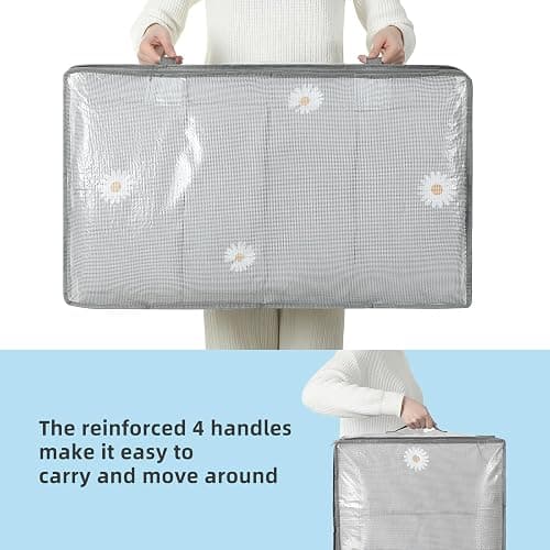 4-Pack Under Bed Storage Containers, Humid-proof Material Plastic Underbed Storage Bins, Blanket/Clothes Storage Bags with Lids, Bedding Comforter/Sheet/Closet Organizer and Storage thumbnail 9