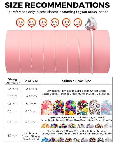 6 Rolls FIVEIZERO Elastic Bracelet String Cord, 0.4mm, 0.5mm, 0.6mm, 0.7mm, 0.8mm, 1mm Crystal Clear Stretchy Elastic Bead String for Bracelets, Jewelry Making and Clay Pony Seed Stone Beads Beading thumbnail 5